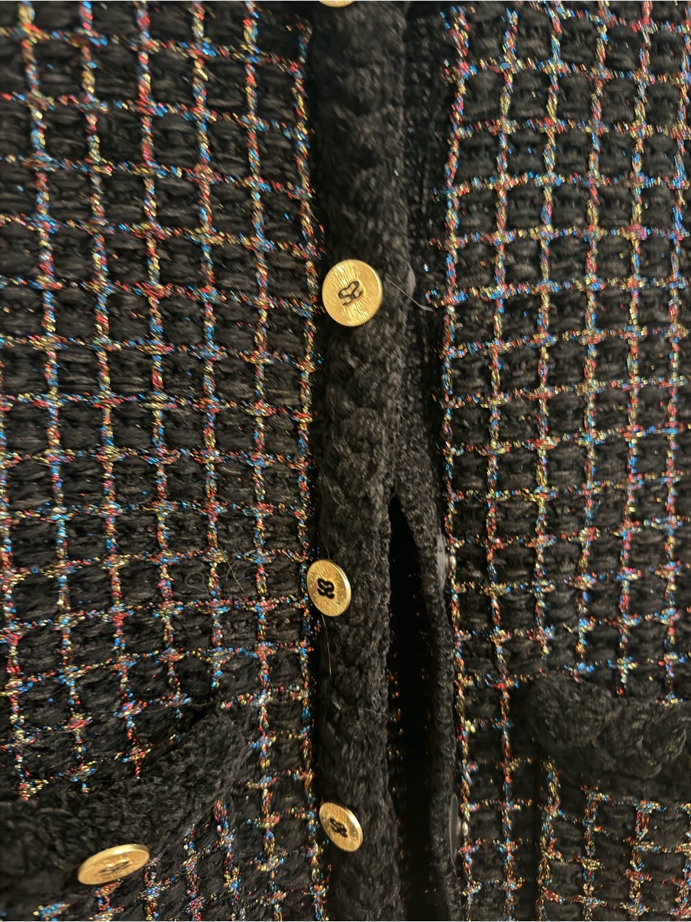 NWT Sandro Black Tweed Cropped Button Jacket with Subtle Color Check - Picture 2 of 4